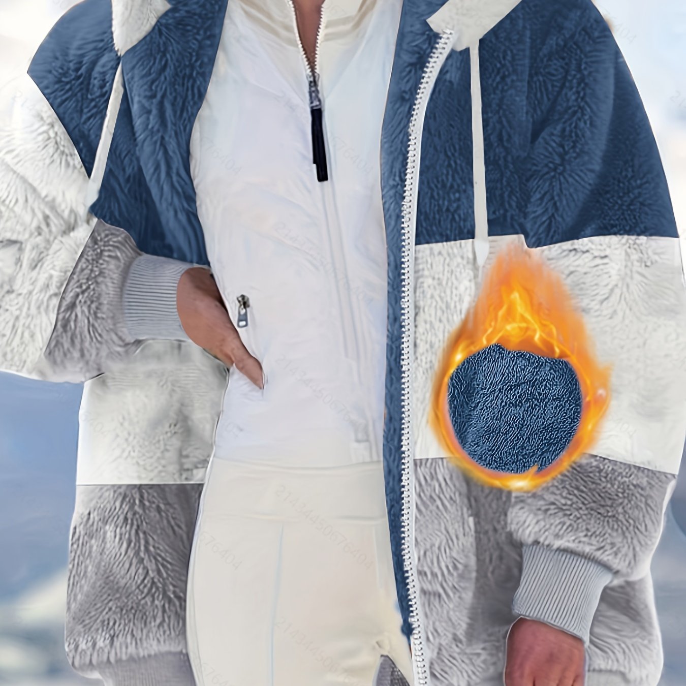 Women's Fleece-Lined Hooded Jacket with Front Pockets Loose Fit Fall Winter Polyester