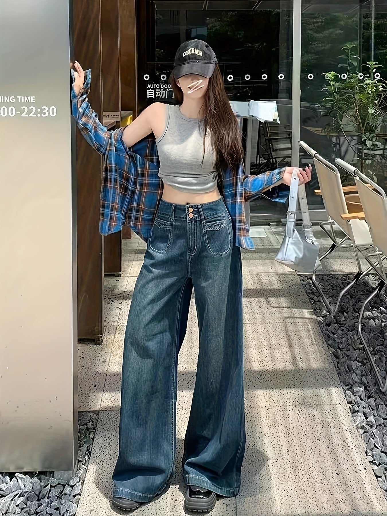 Jeans de campana de pierna ancha para mujer de mezclilla de longitud larga y cintura alta, estilo casual