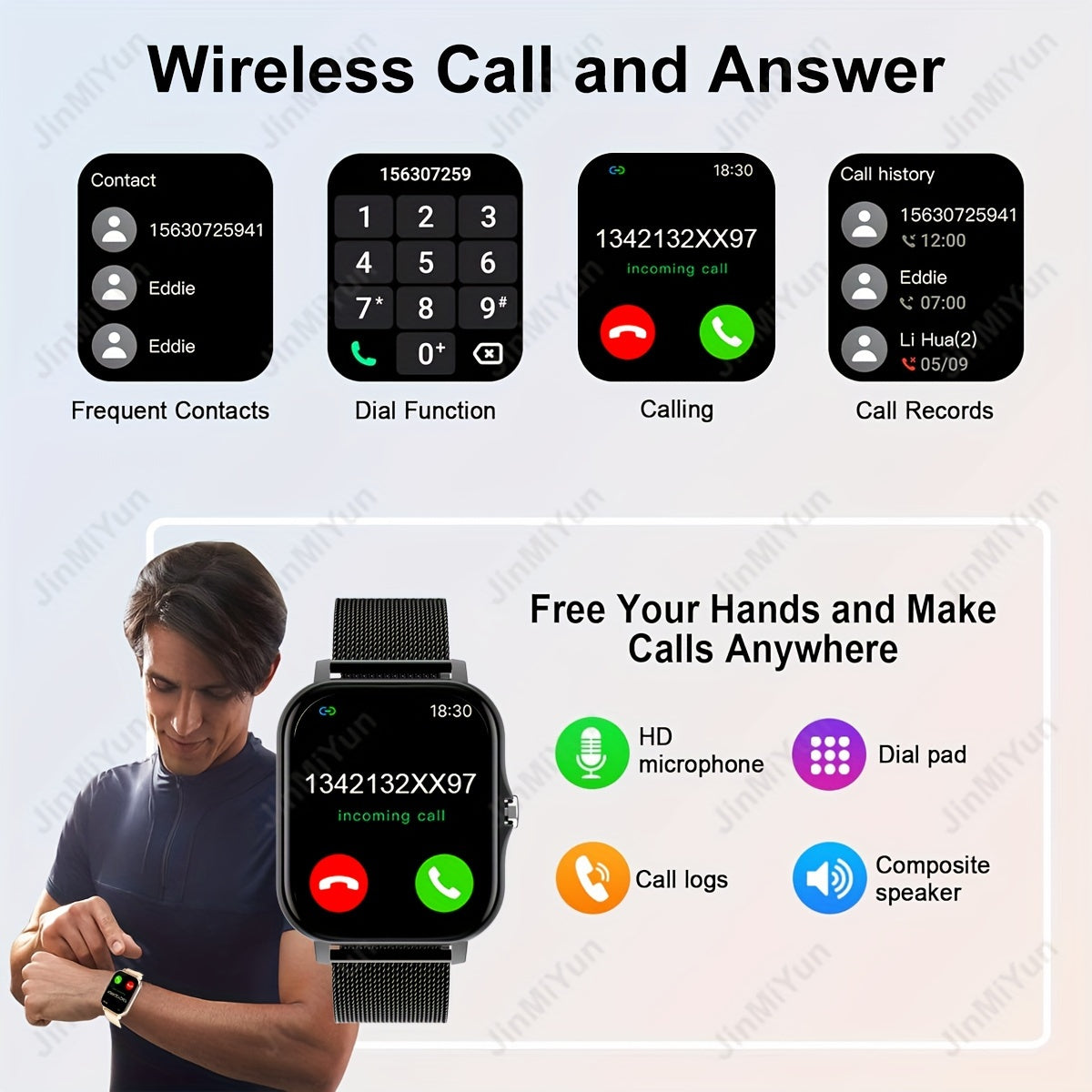 1.83-Inch Sports Smartwatch for Men and Women with Wireless Call Message Reminders and Multiple Sports Modes