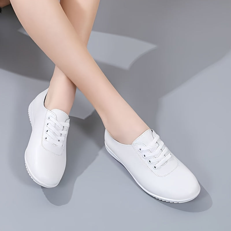 Zapatillas de moda de caña baja para mujer, color sólido, para todas las estaciones, con cordones