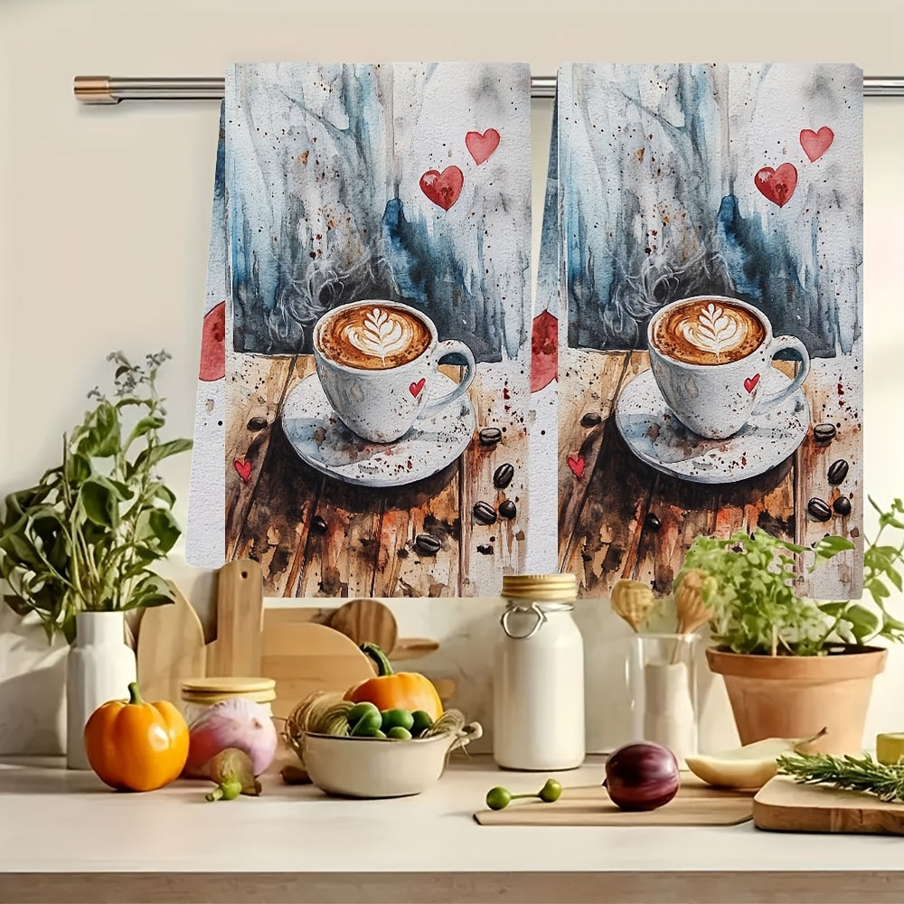 Set of 2 Coffee Lover Kitchen Towels Ultra Soft Absorbent 40x60 cm