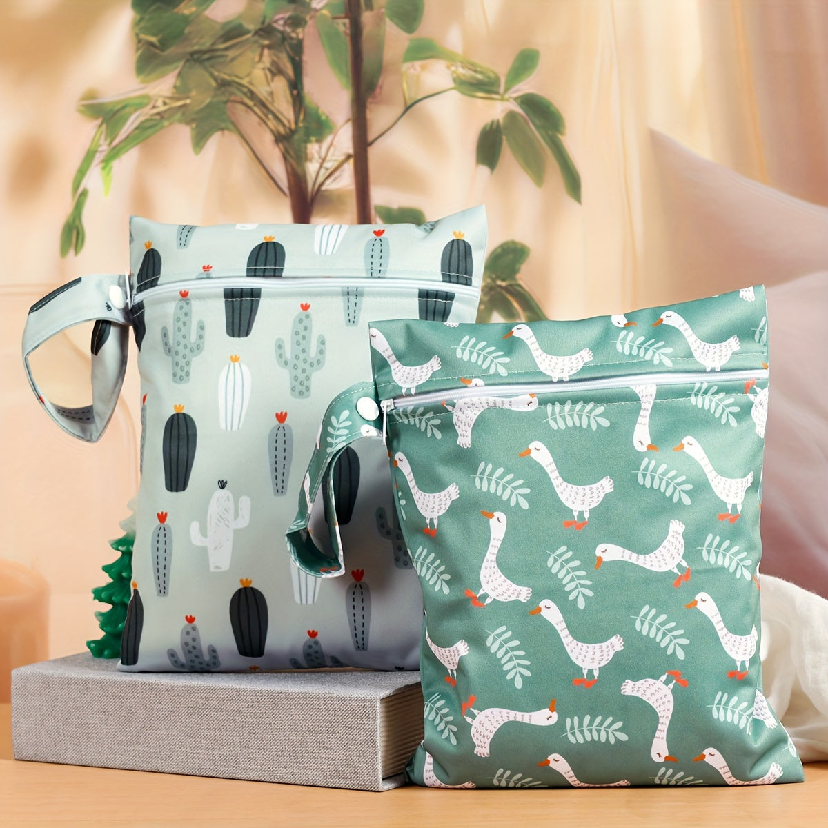 Set of 2 Waterproof Reusable Diaper Bags for Mothers with Zipper Closure