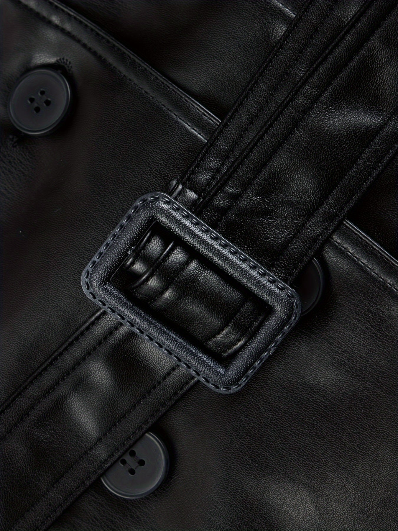 Women's Lightweight PU Leather Trench Coat with Belt Solid Color Spring Fall Windbreaker