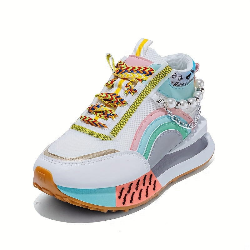 Women’s Fashion Sneakers with Colorful Laces and Bead Embellishments