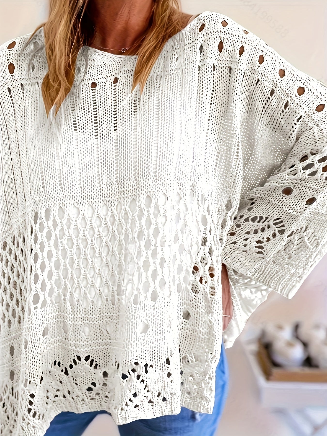 Туника для женщин больших размеров с объемным вязаным покрытием, 3/4 рукава, защита от солнца