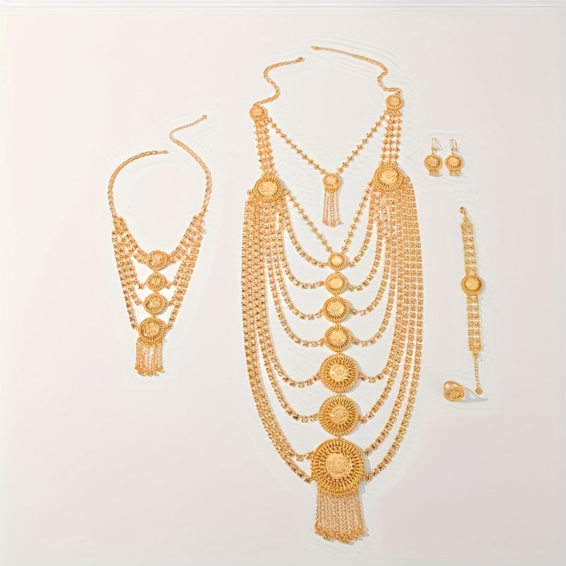 Gold-Plated Copper Jewelry Set for Women with Necklaces Earrings and Ring for Weddings and Festivals