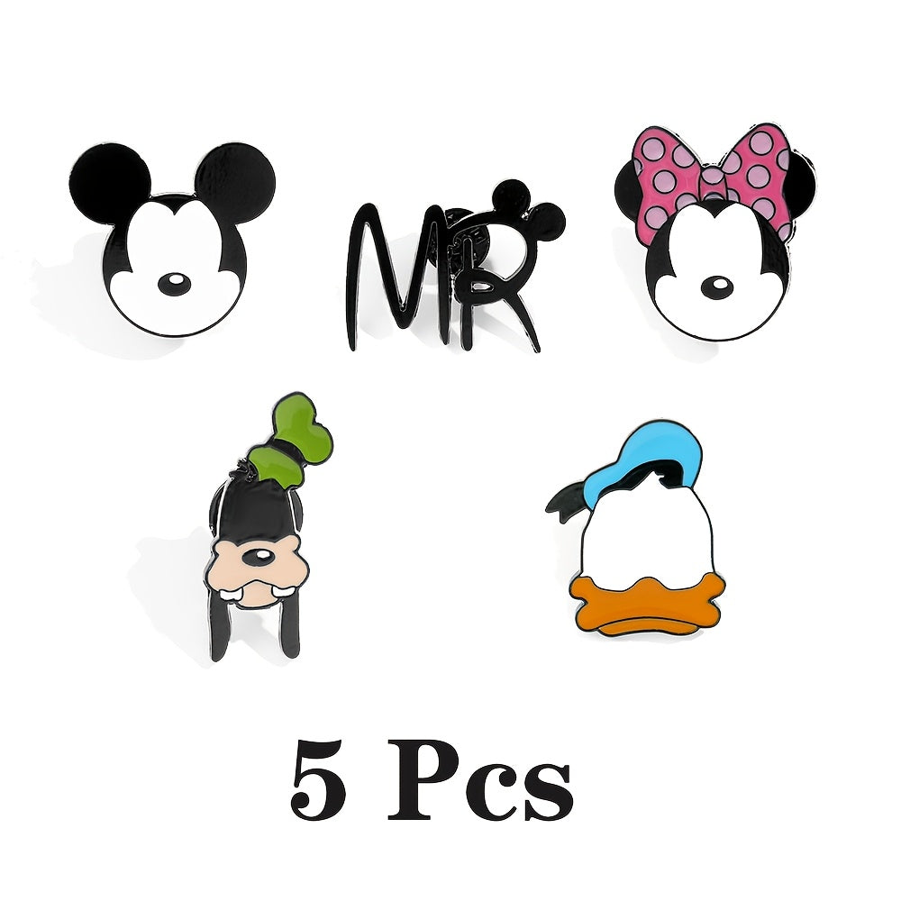 Set of 5 Cartoon Enamel Brooch Pins for Clothes and Bags Irregular Shapes