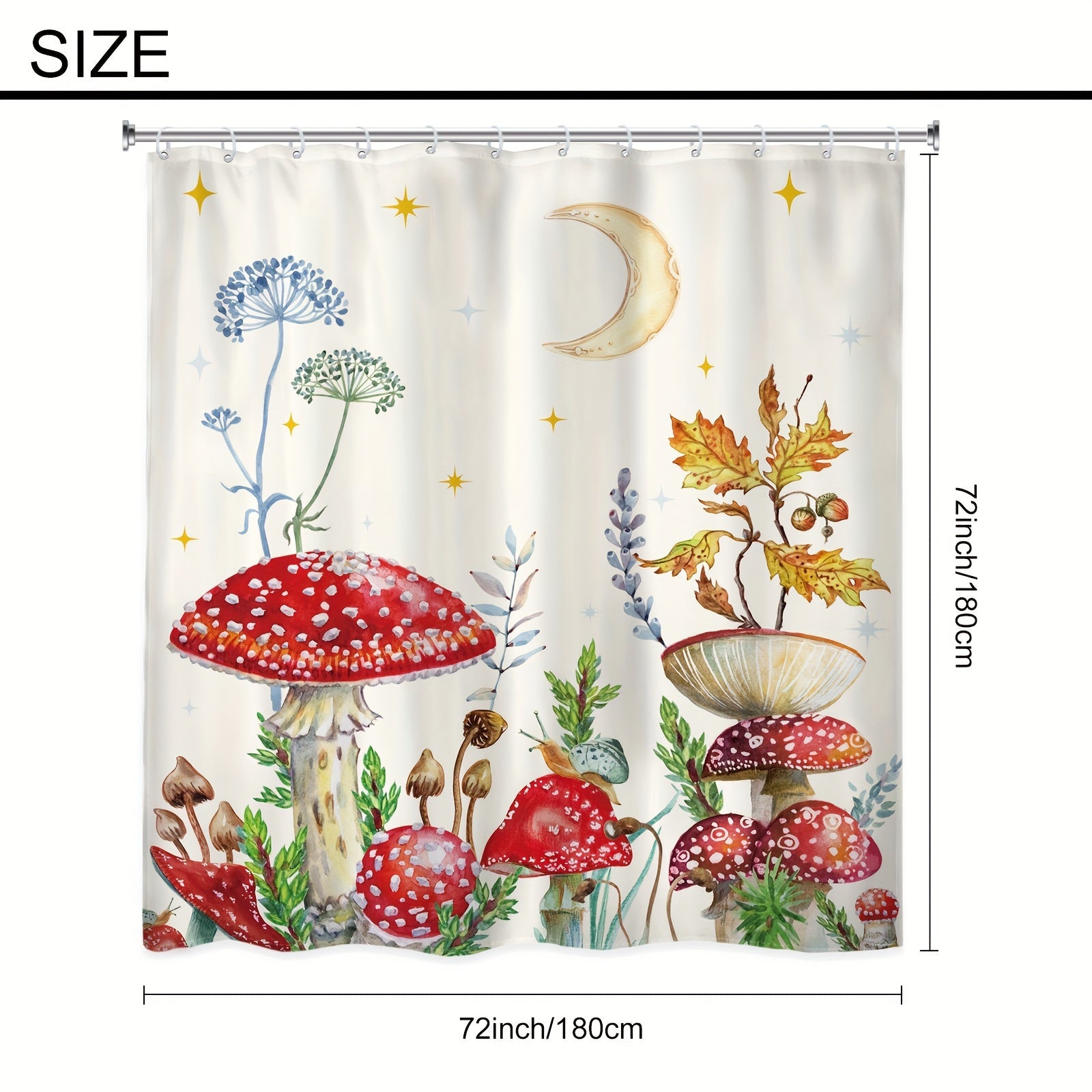 Boho Shower Curtain Waterproof Polyester with Abstract Moon Phase Design 12 Hooks Included