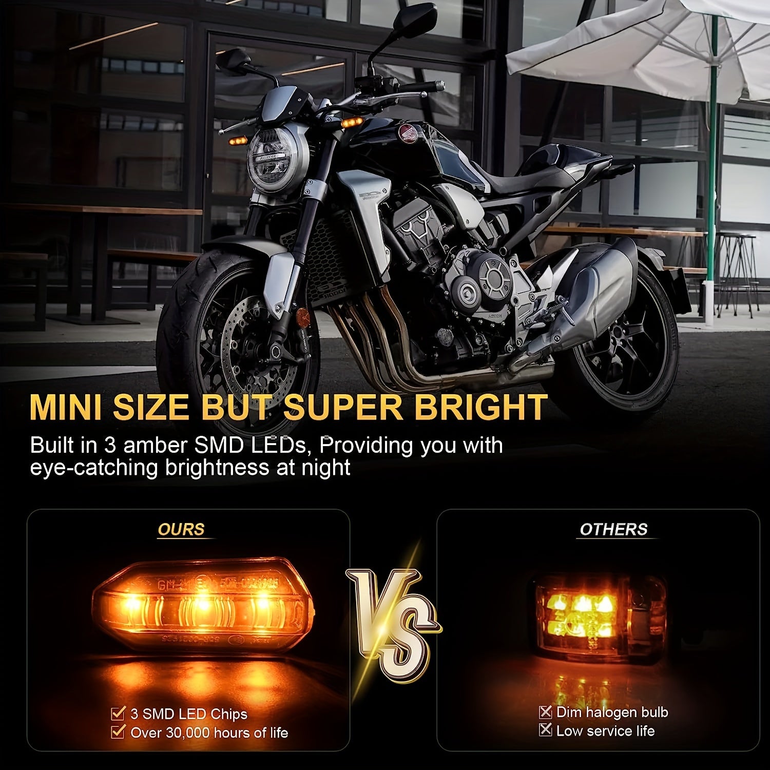 Motorcycle 8mm LED Turn Signal Lights Amber 12V Indicator Lights 2/4 Pack