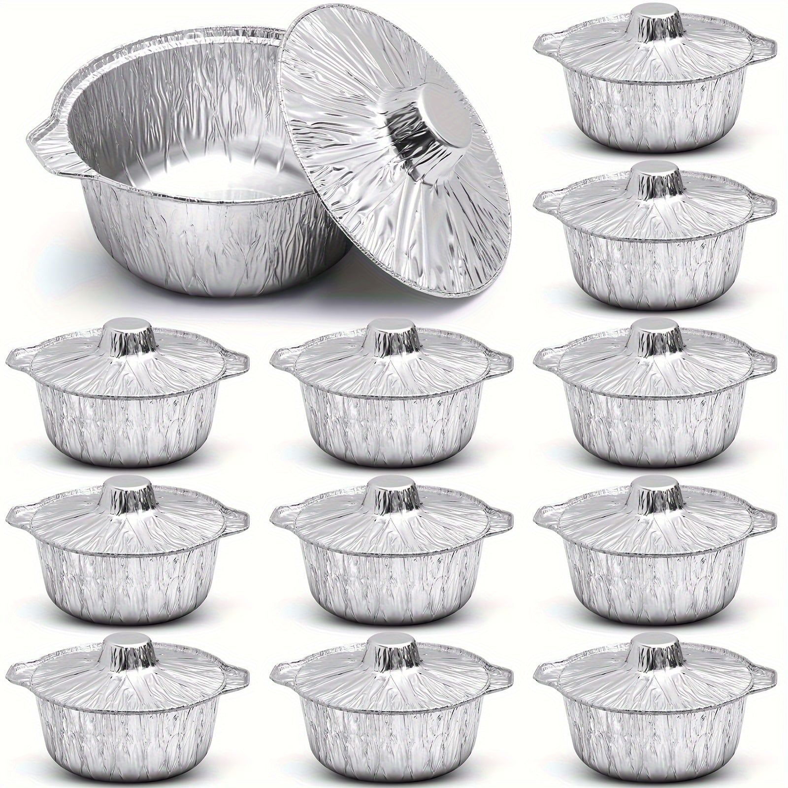 Set of Ten 5-Piece Disposable Aluminum Pots with Lids for Cooking and Camping