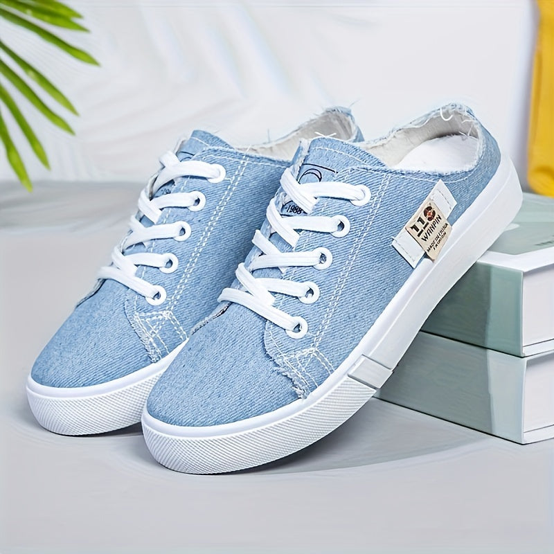 Women's White Fabric Low-Top Lace-Up Sneakers All-Season Round Toe