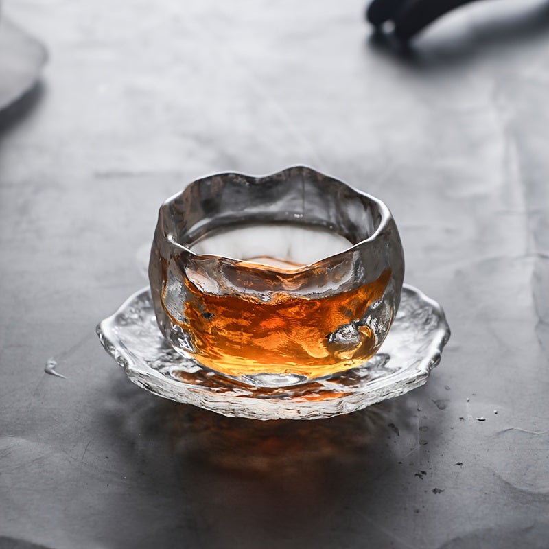 Irregular Glass Tea Cup Set with Cup Mat for Hot Drinks Gift