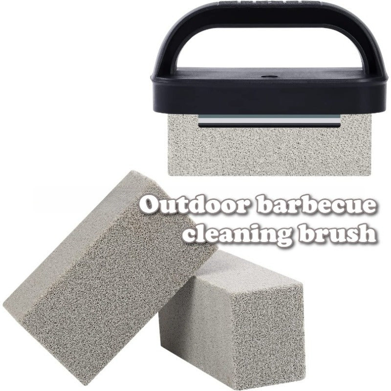 Portable Barbecue Grill Cleaning Brush Set with Pumice Stone and Handle