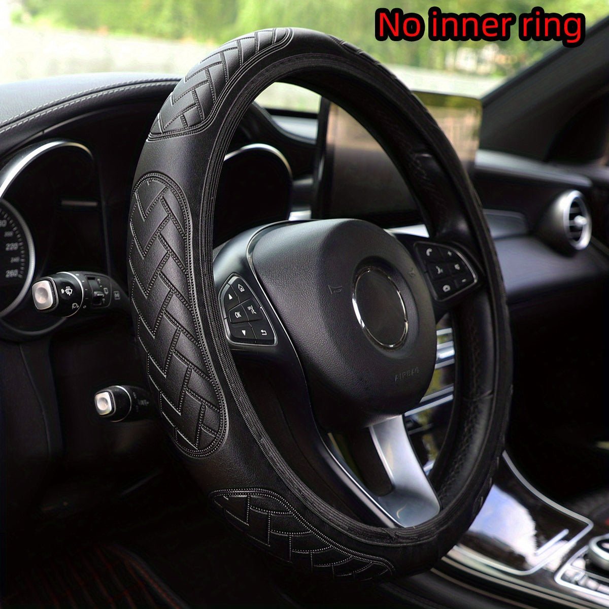 Car Steering Wheel Cover Leather Embossed Soft Fit 37-38CM Diameter
