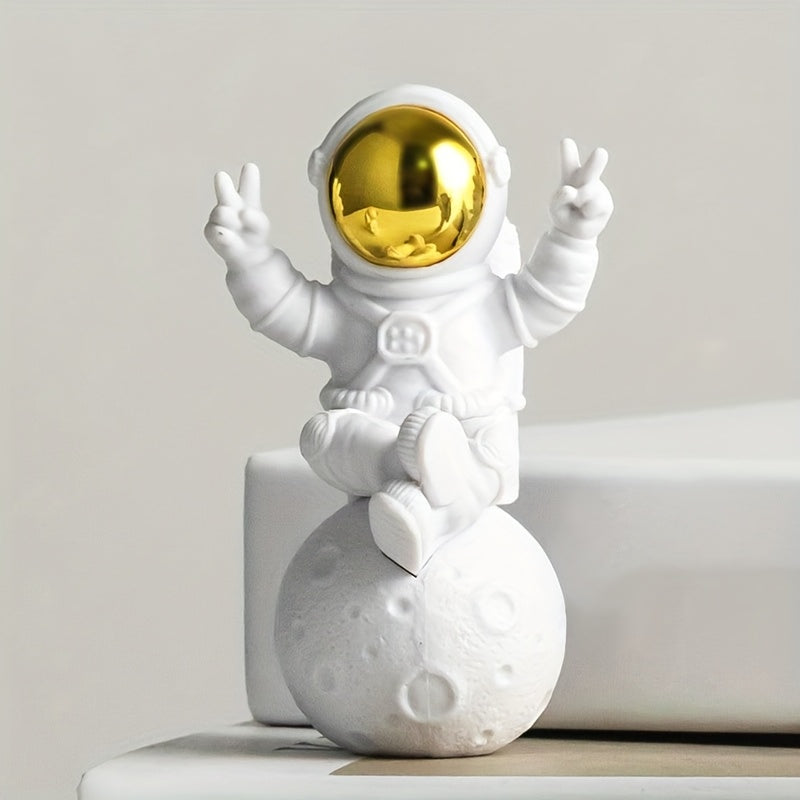 Conjunto de figuras de astronauta con decoración de huevo dorado para entusiastas del hogar, oficina y espacio