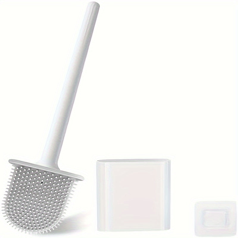 Flexible Silicone Toilet Brush with Holder Wall Mount Bristle-Free Soft Durable