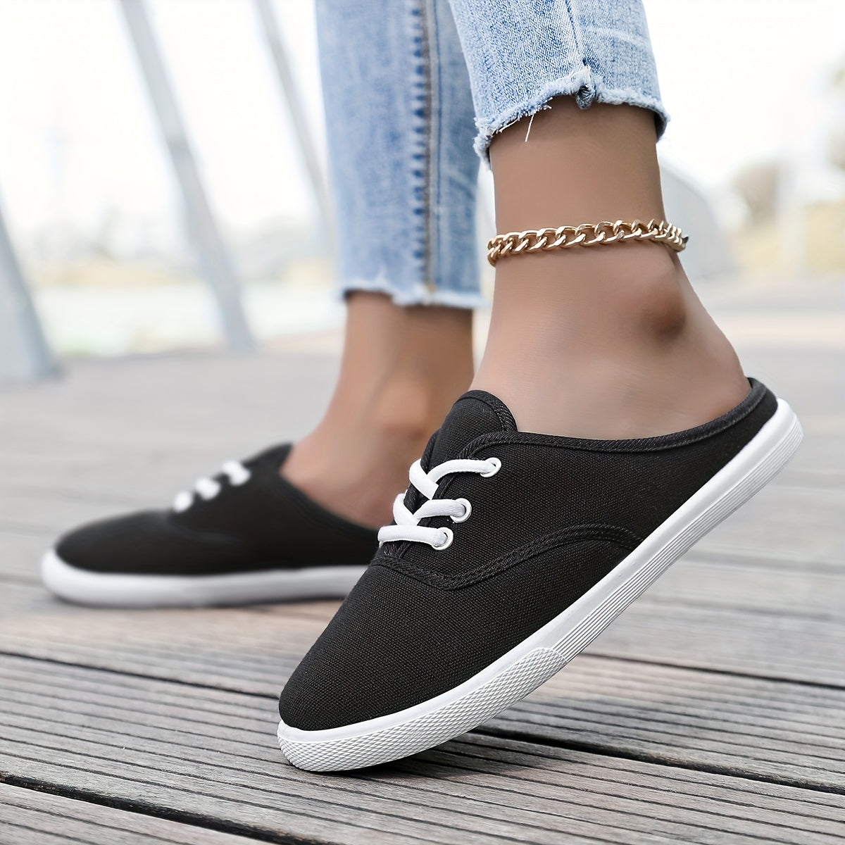 Ayollar uchun yengil slip-on sport poyabzali nafas oluvchi mato, barcha mavsumlar uchun, oq, qora, dengizxotiri
