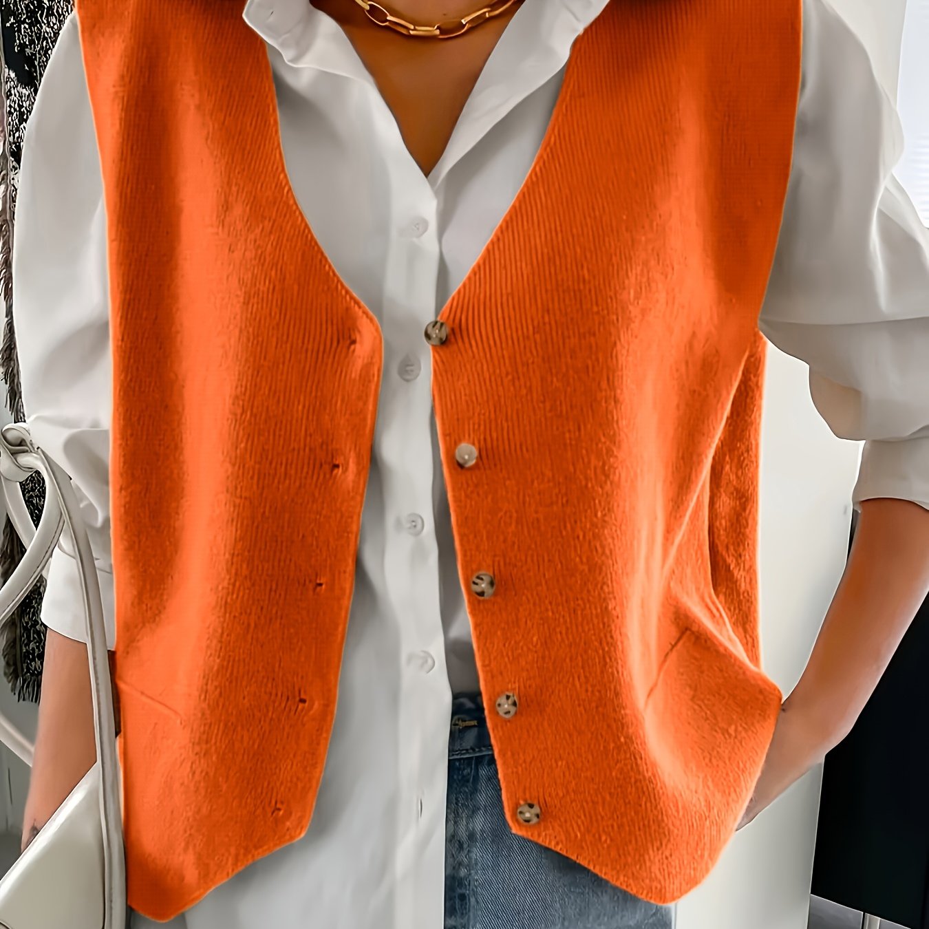 Women V-Neck Knit Cardigan Polyester Solid Color Fall Winter Coat