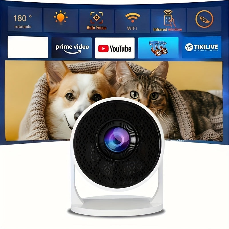 Mini Portable Projector with WiFi 6, 180° Rotatable, White for Home Theater