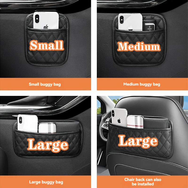 Black Quilted PU Leather Car Seat Organizer for Phone Keys Coins Storage