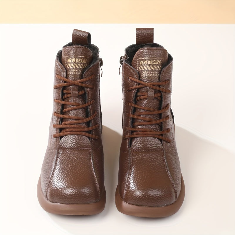 Ayollar uchun qisqa tizza o'rta qoplamali botinkalar, issiqlik uchun qoplangan, vintage uslub, qish