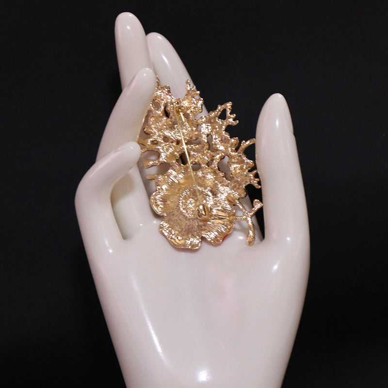 Women’s Christmas Brooch Enamel Pin with Red and Green Accents Irregular Shape