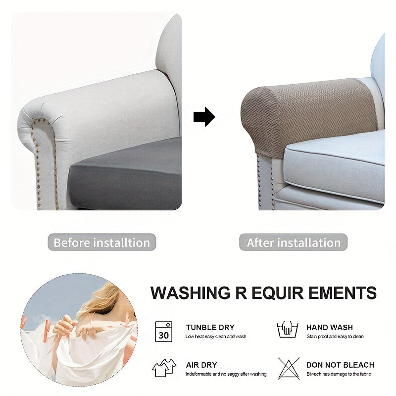 2-Piece Stretch Knitted Armrest Covers for Furniture Protection Sofa Chair Recliner Couch