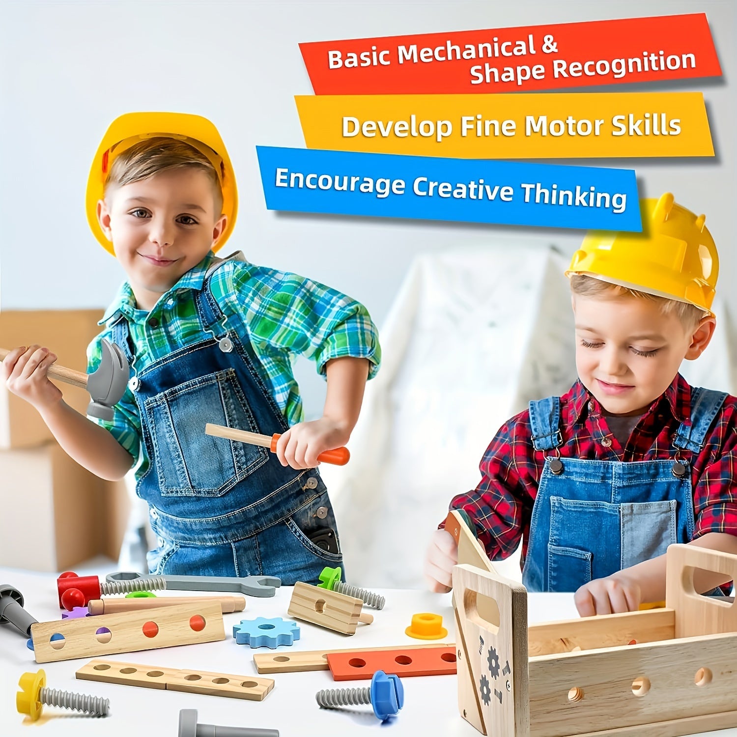 29-Piece Wooden Tool Set for Kids with Storage Box STEM Educational Toys for Ages 3-6