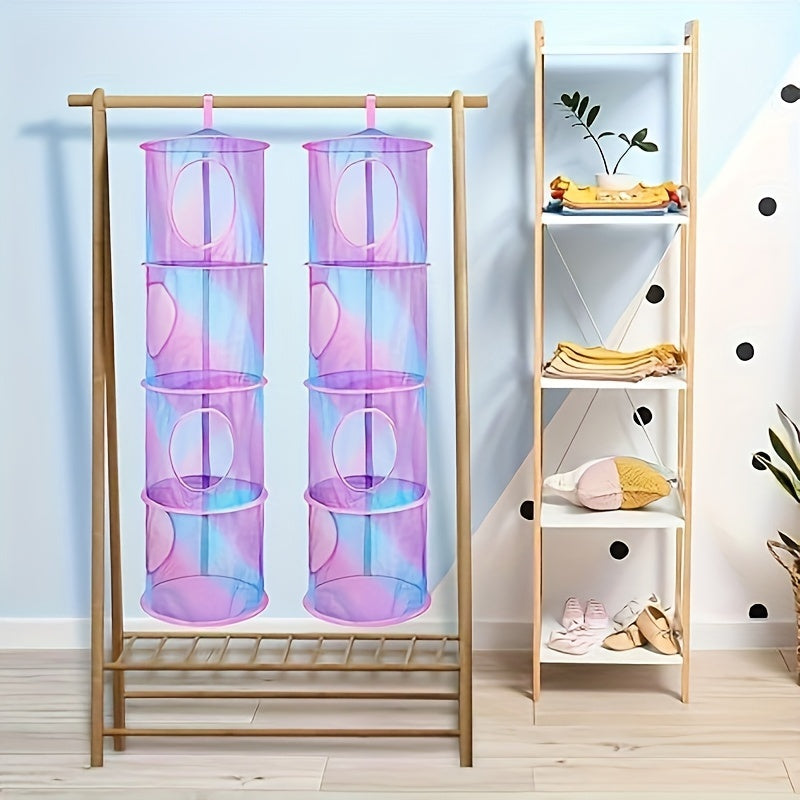 Gradient Polyester Hanging Toy Organizer 3-Tier Plush Storage Net for Stuffed Animals