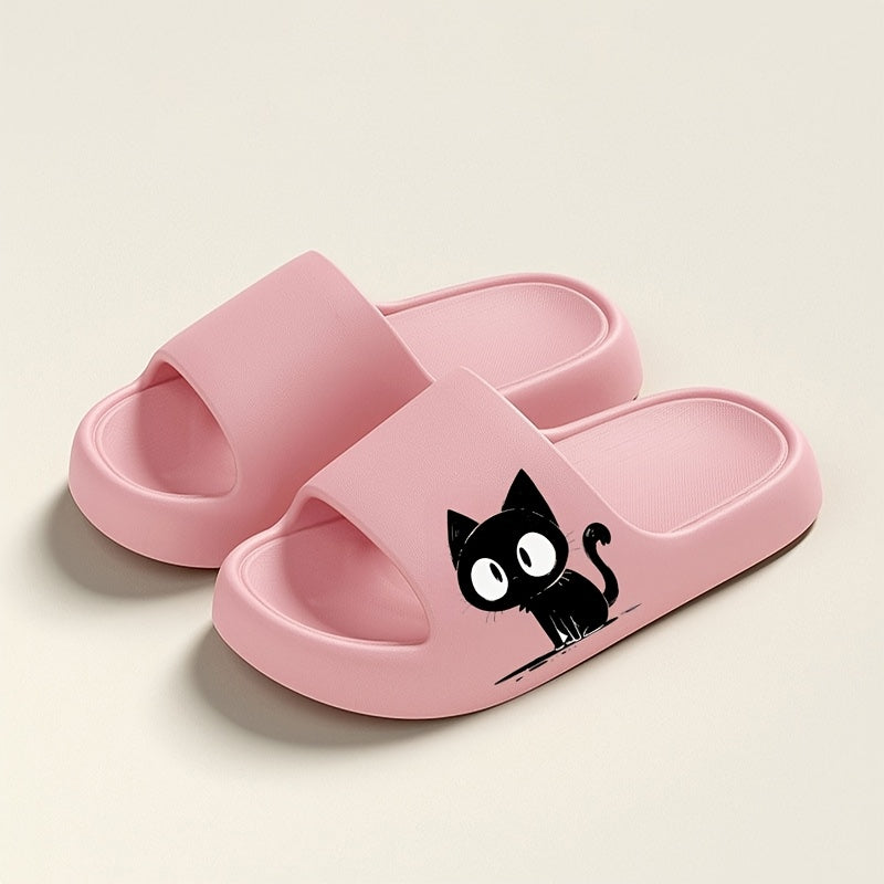 Women’s EVA Cat Slides, Comfortable Cartoon Black Cat Sandals