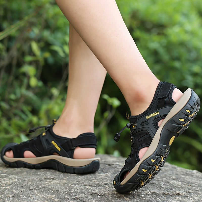 Men's Leather Sandals Fisherman Style Closed Toe Rubber Sole Casual Summer