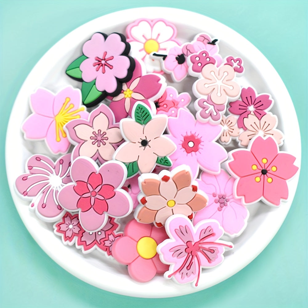 Pink Flower Plastic Shoe Charms 20Pcs/25Pcs Shoe Decorations Gift