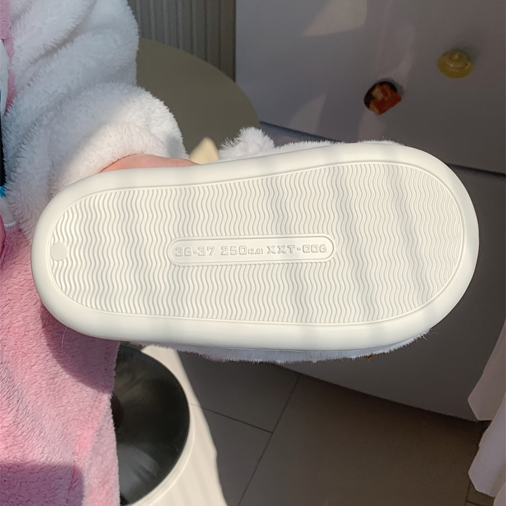 Women's Fluffy Plush Slip-On Slippers Winter Warm Non-Slip Shoes