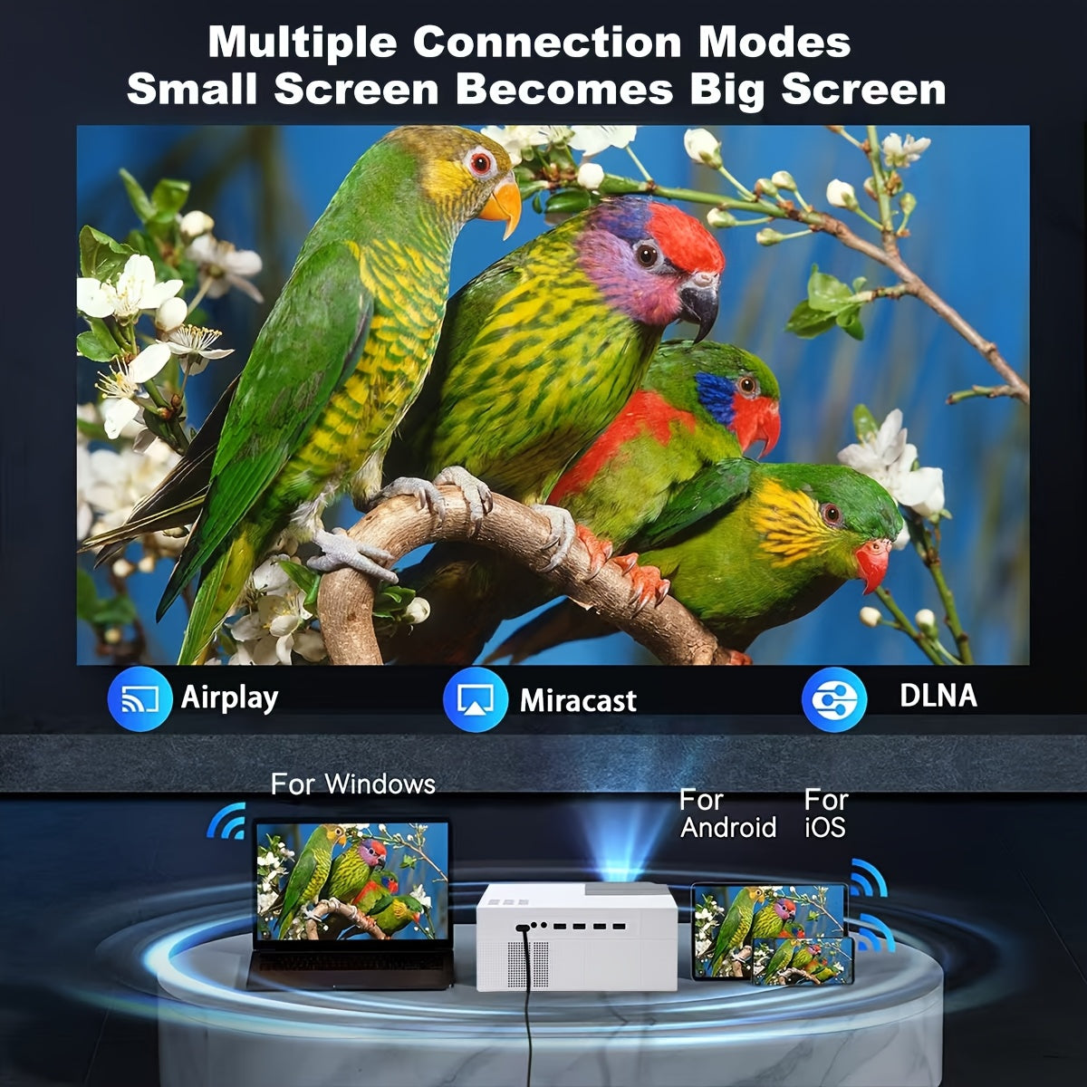 Proyector WiFi Full HD 1080P 500 lúmenes portátil con altavoz incorporado