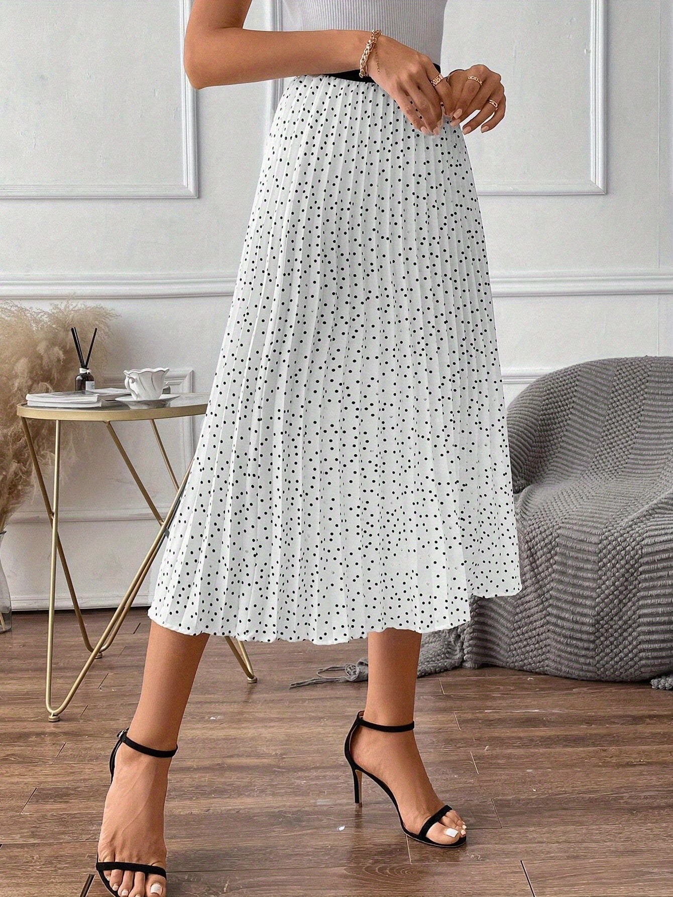 Women’s Plus Size Polka Dot A-Line Umbrella Skirt Elastic Waist Summer Casual Formal