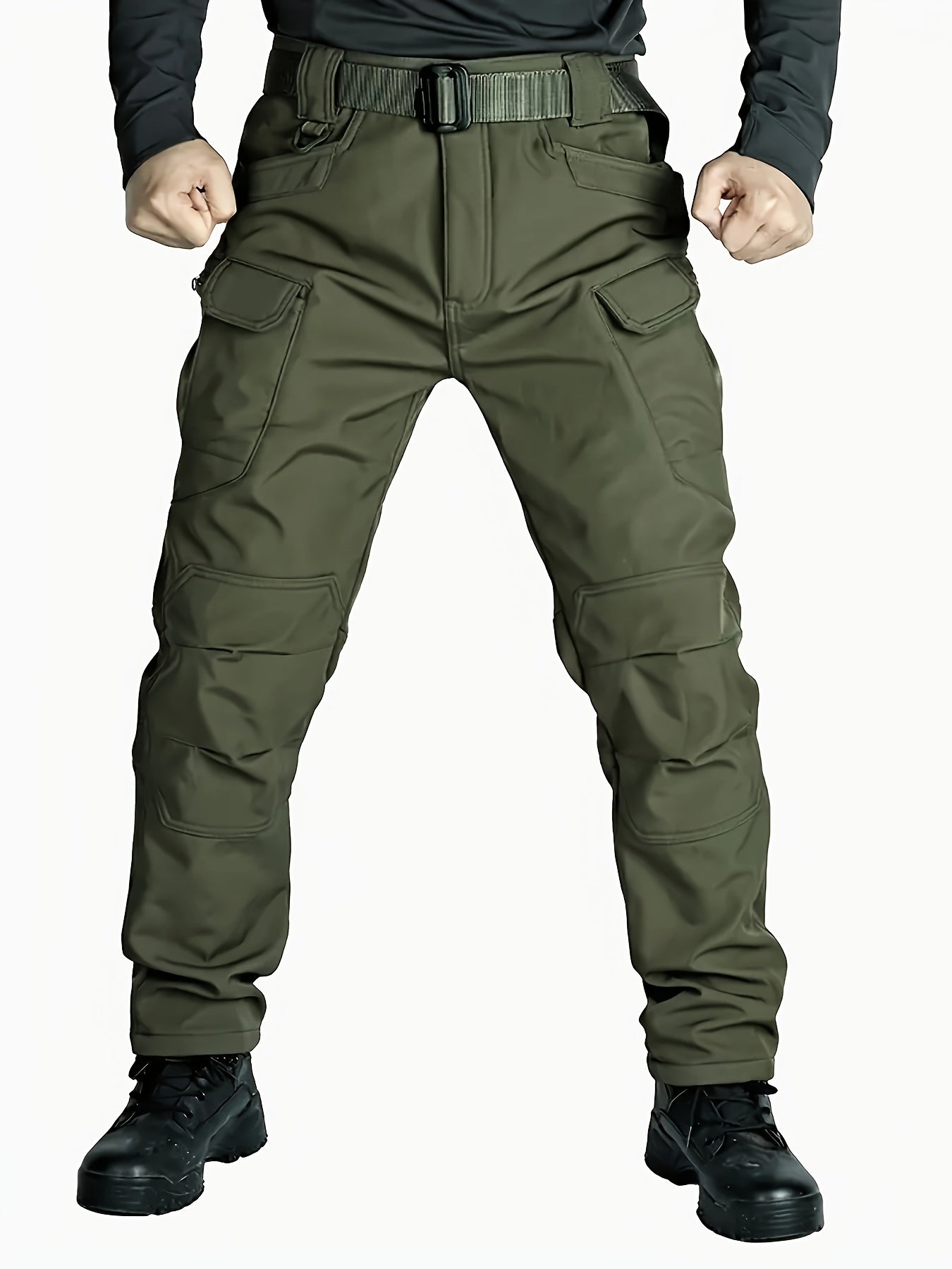 Conjunto de chaqueta y pantalones de senderismo para exteriores para hombre, a prueba de viento y cálido, con múltiples bolsillos, poliéster
