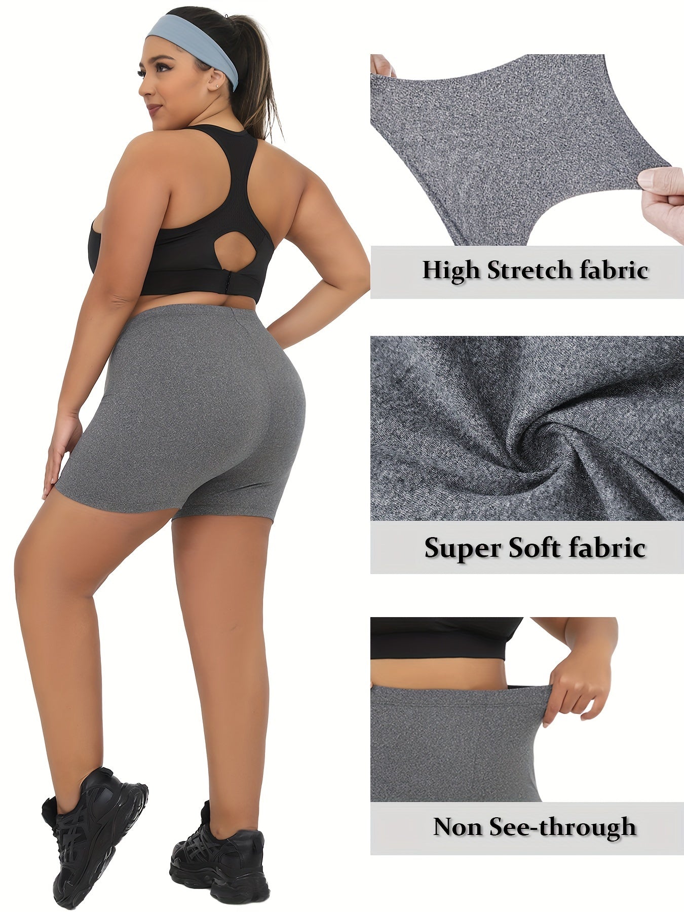 Plus Size High-Waist Biker Shorts for Women Yoga Running Blue