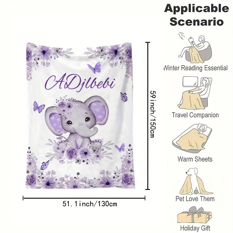 Cozy Flannel Throw Blanket with Custom Elephant Pattern Personalized Soft All-Season Gift