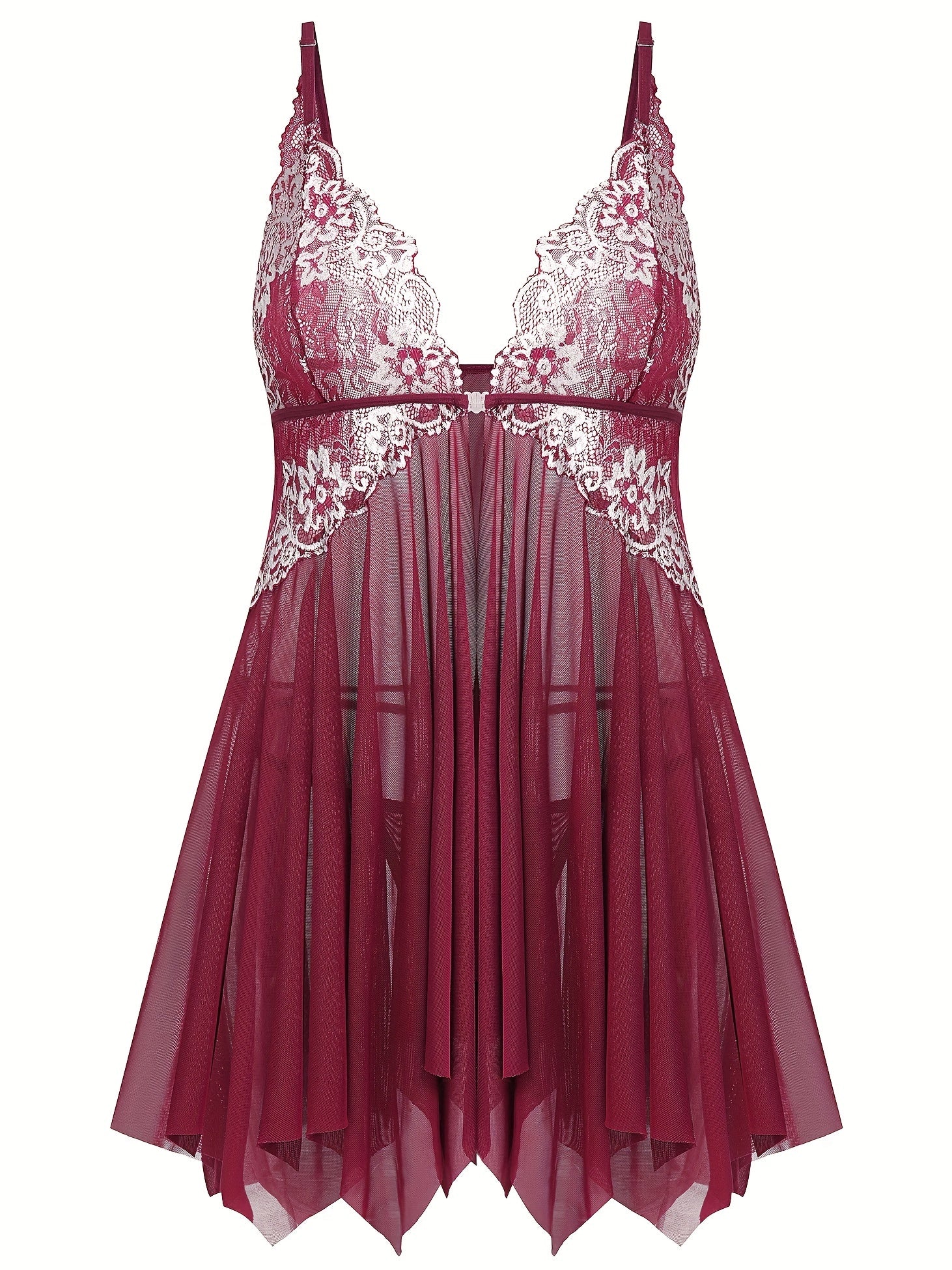 Women's Floral Embroidered Lingerie Dress Plus Size Mesh Slip with Thong