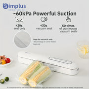 Simplus 1 dona Portativ Avtomatik Havo chiqaruvchi Mashina, 3 Ta Rejim bilan, 60kPa Kuchli Suvish, 6X Yangiqlikni Oshirish, 29.97cm Yopish Lentasi, Bir Bosing bilan Ishlash, Yoqimli Qoplamalar, Ikki tomonlama qulflash - Ideal