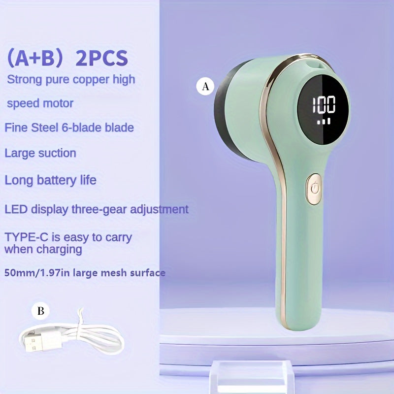 USB Rechargeable Fabric Shaver with LED Display for Removing Lint and Fuzz from Clothes Bedding Furniture and Carpet
