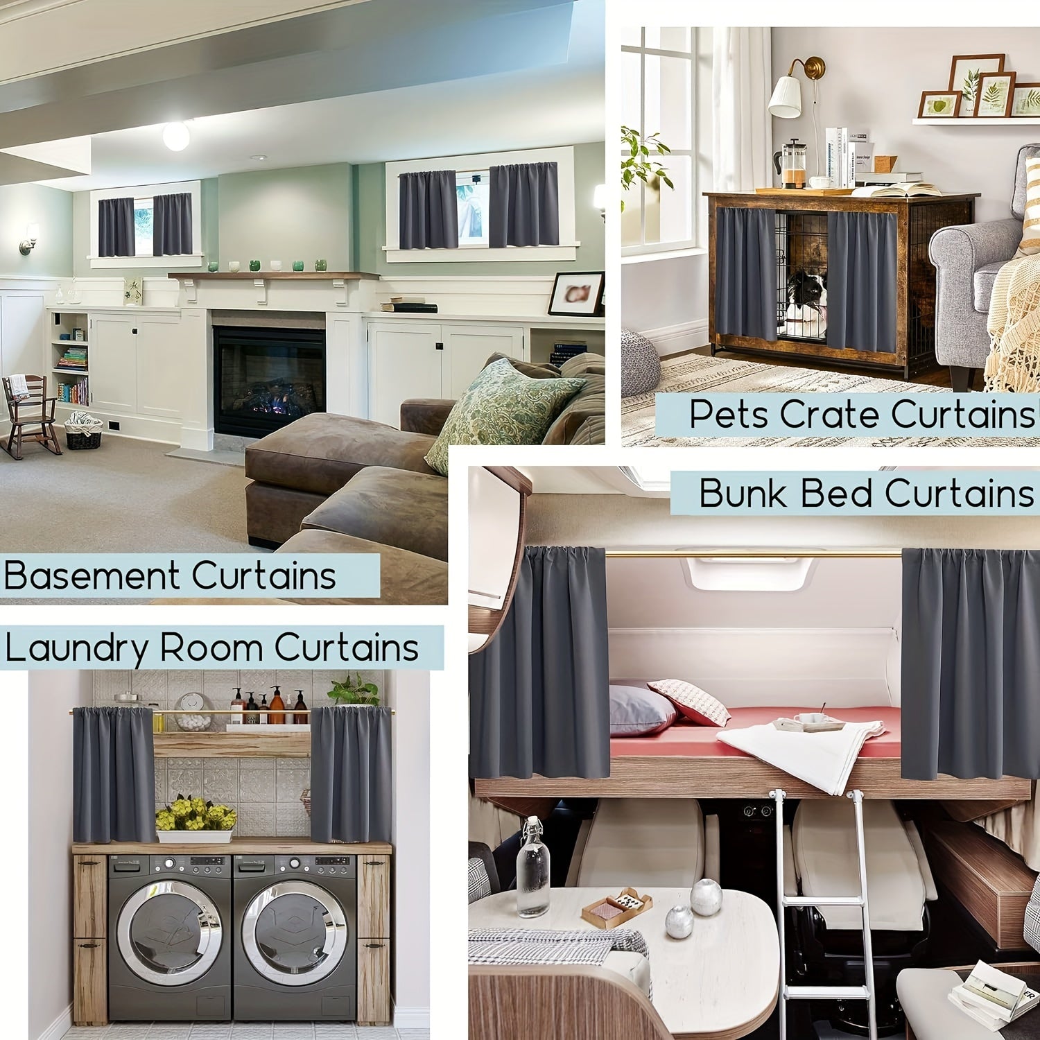 2-Pack RV Window Curtains Blackout Thermal Insulation Privacy Short Drapes Gray