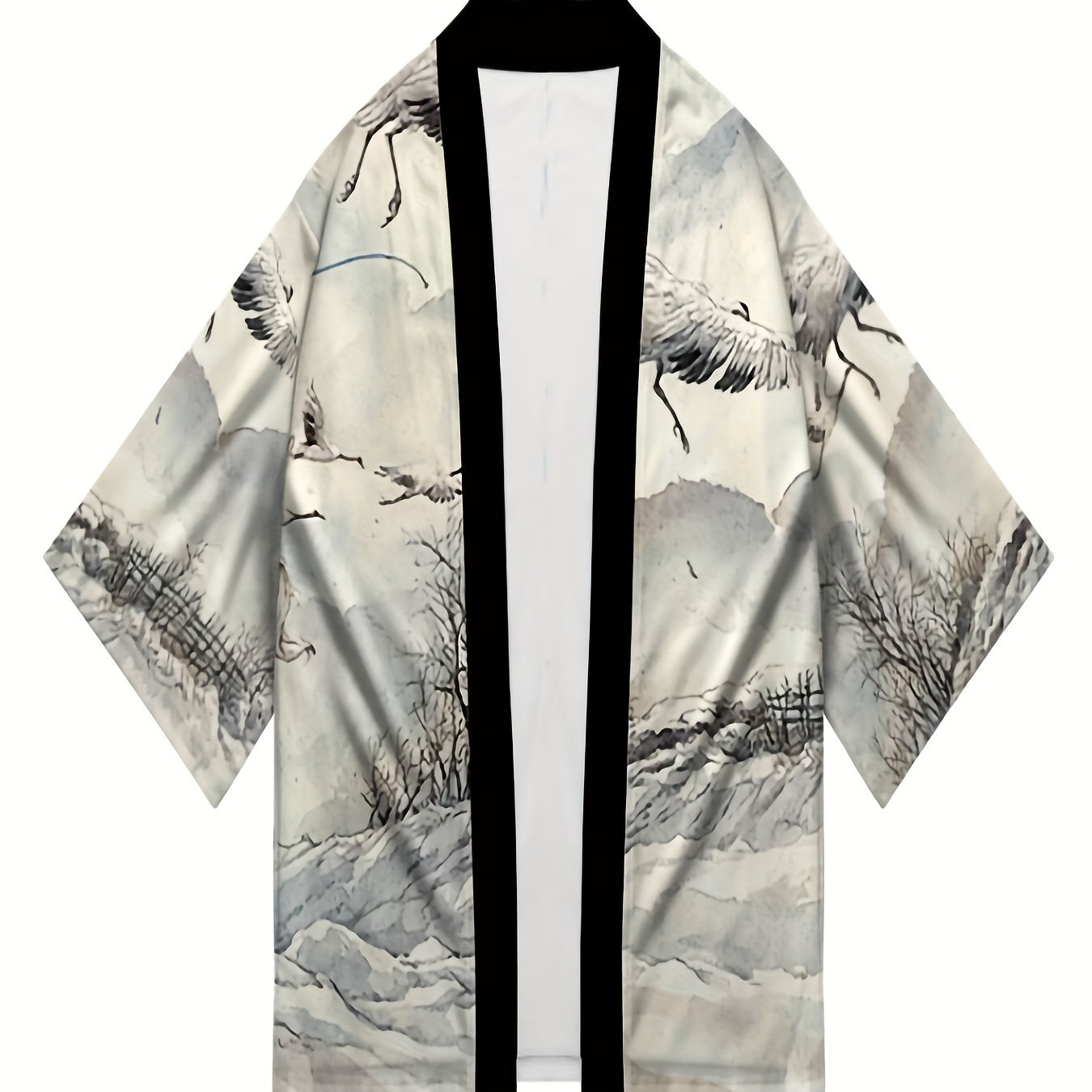 Katta o'lchamdagi erkaklar uchun etnik uslubdagi gullar printi bilan keng fitli kardigan kimono.