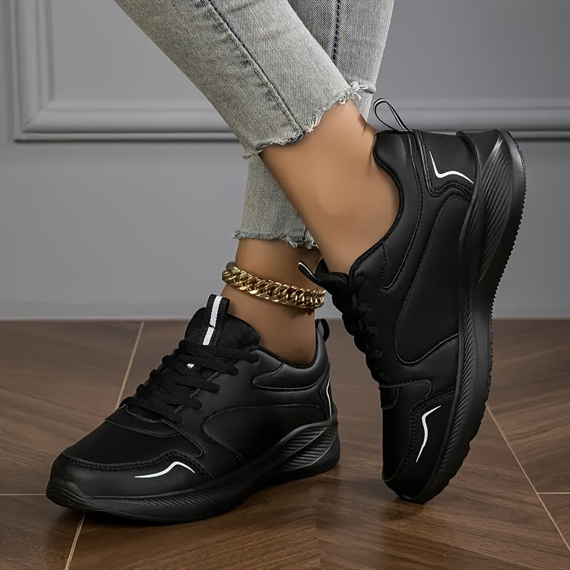 Women's Lightweight All-Season Low-Top Lace-Up Sneakers Black Casual Sport Shoes