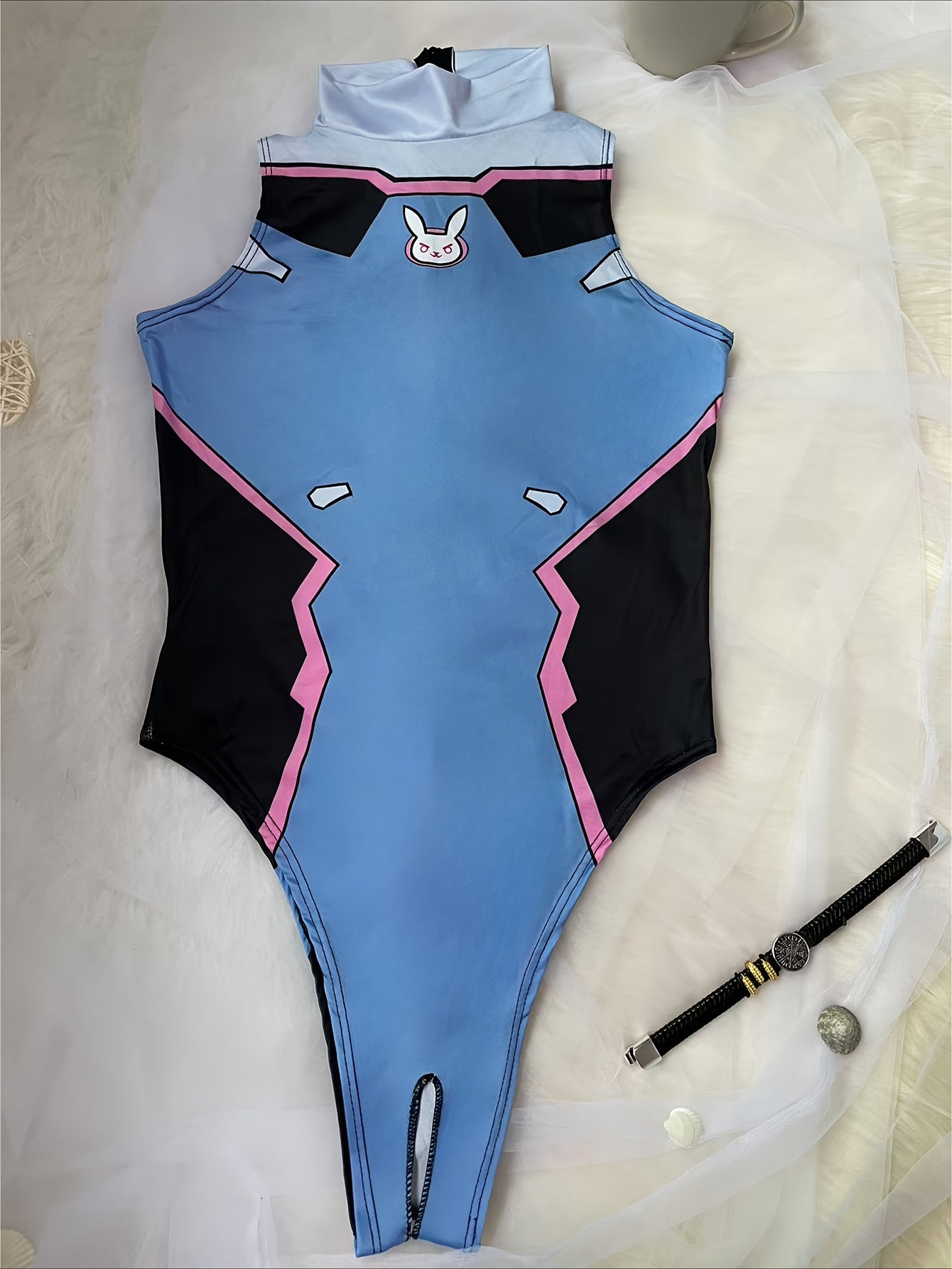 Seductive Women's Role-Playing Costume with High-Leg Openings and Body Suit