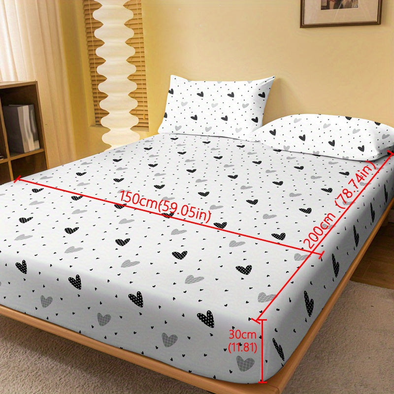 Soft Heart Print Fitted Sheet Deep Pockets Bed Bedroom Guest Room