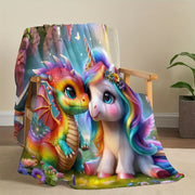 Fleece Blanket with Dinosaur and Unicorn Prints for Kids Home Office Camping