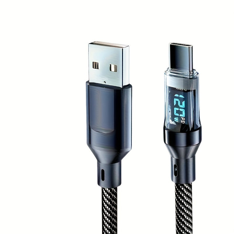 USB A to Type C Fast Charging Cable Flat Design Digital Display Compatible with Huawei Samsung Apple Vivo 50-80W