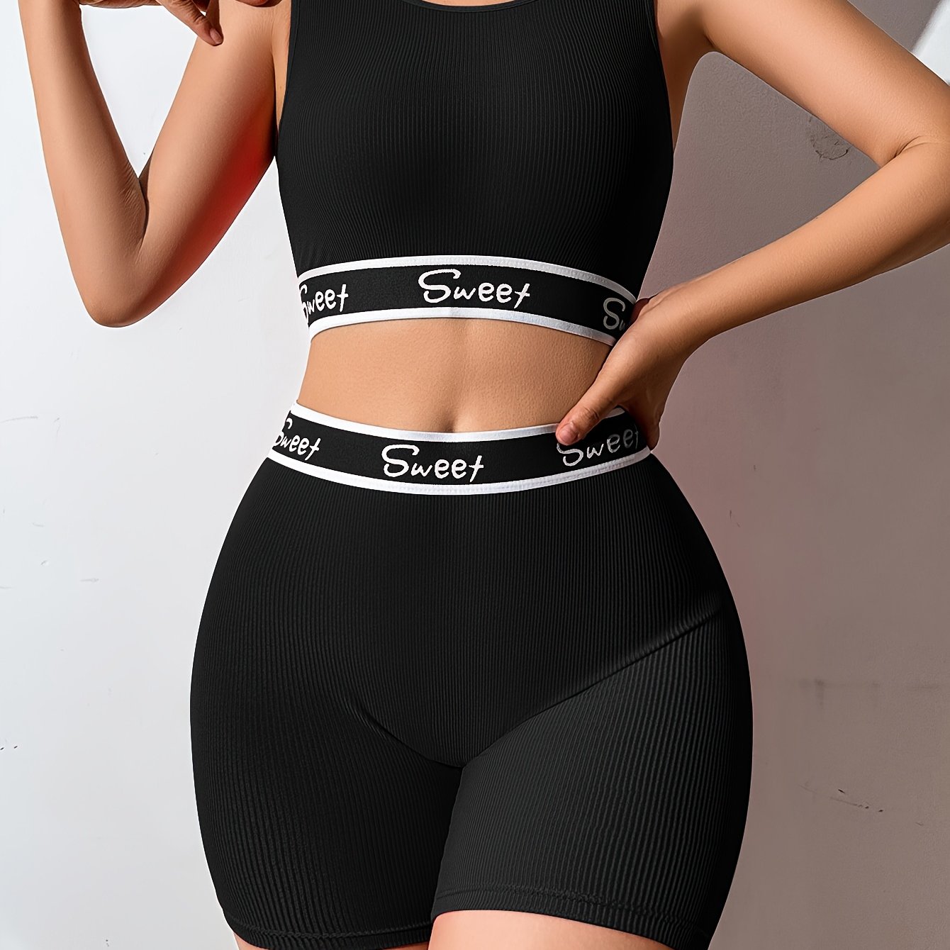Black and White Lingerie Set for Women High-Waisted Shorts and Crop Top Bra Polyester Elastane