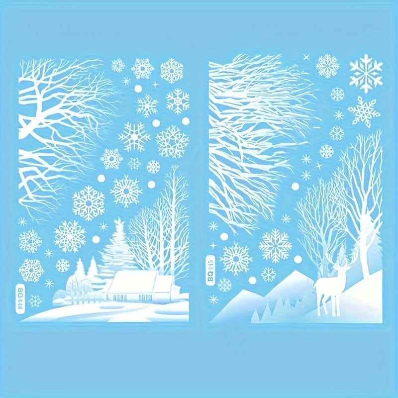 2 Pack Christmas Window Stickers Winter Forest Snow Hut Snowflakes Plastic Holiday Decor
